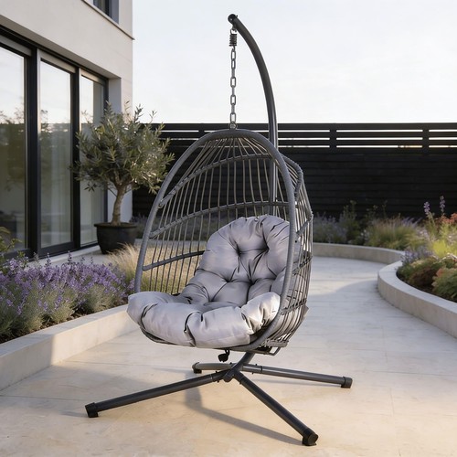 Hanging egg chair rattan black - hanging,